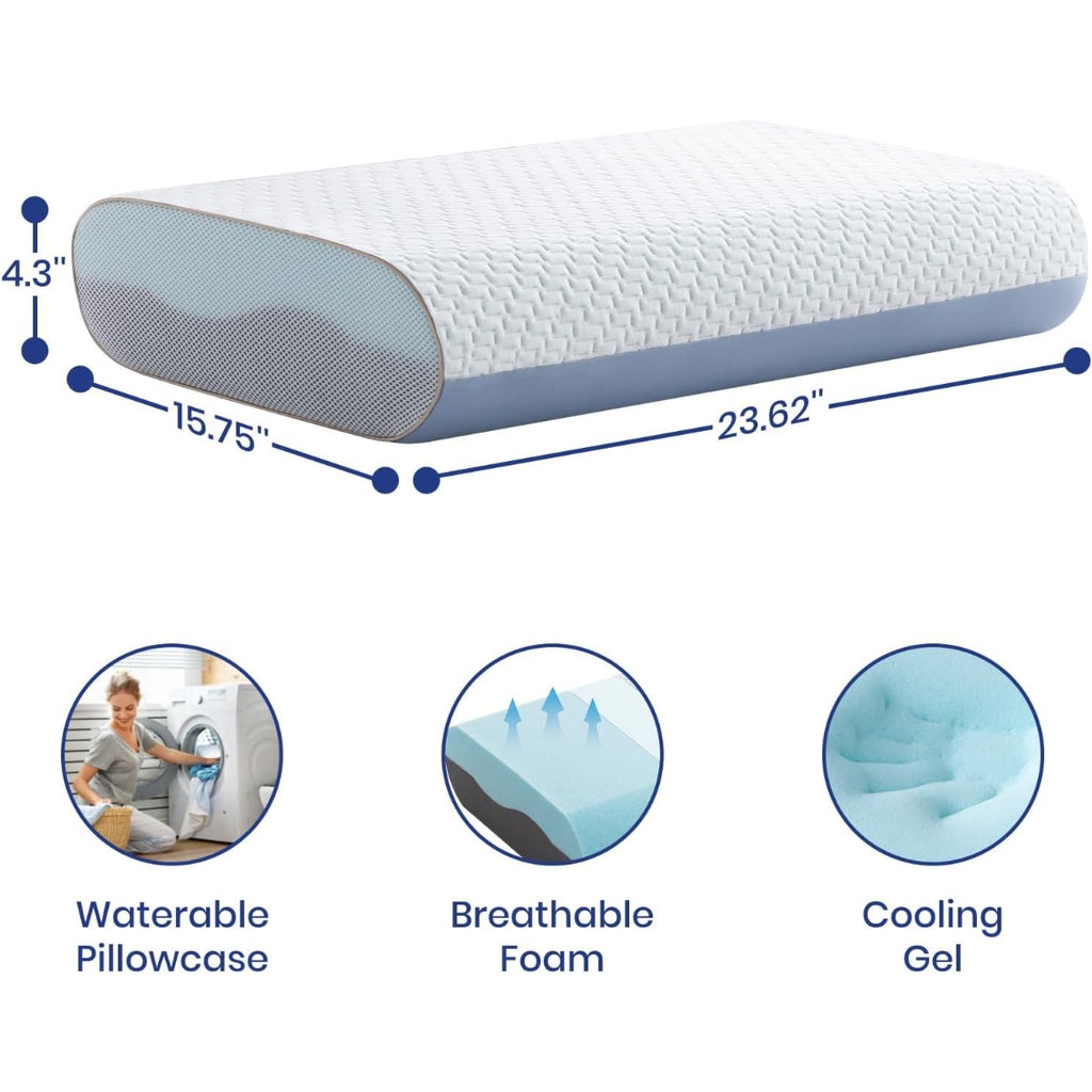 4 Inch Gel Cooling Memory Foam Pillow With Removable Washable Cover
