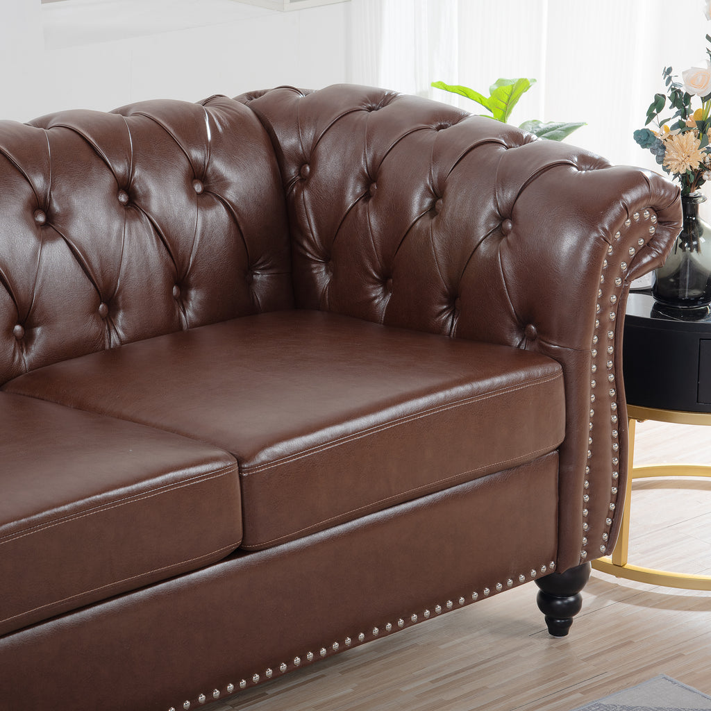 Anthony & Home Chesterfield Sofa with Birch Legs, stylish and plush with deep button tufting and classic design.