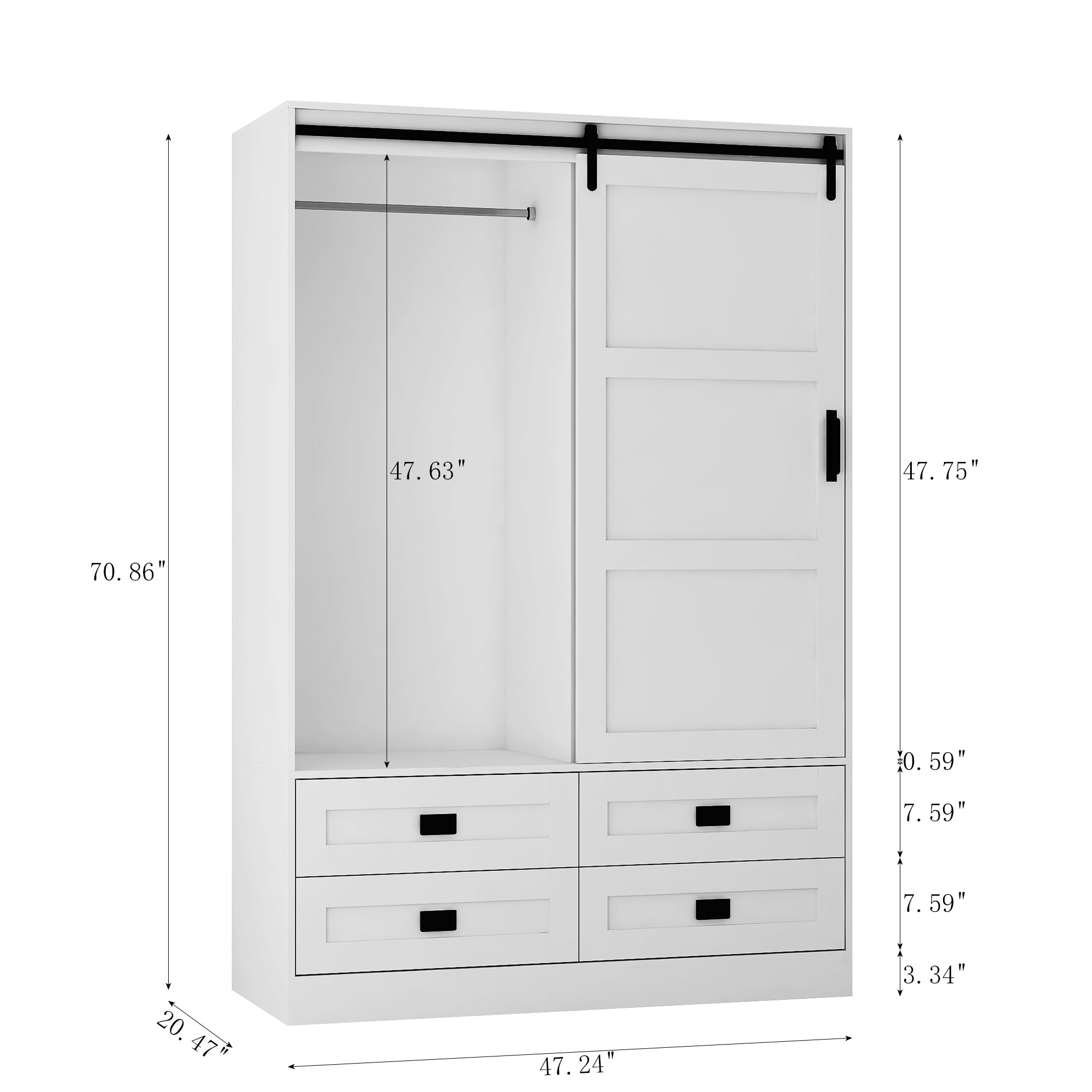 Tall Anthony & Home armoire with barn door featuring wood finish, sleek handles, and spacious interior for stylish storage.
