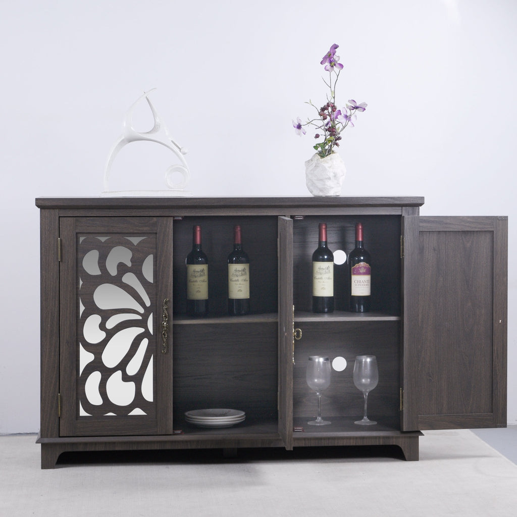 49.33' x 15.55' spacious size countertop Sideboard with 3 mirrored doors adjustable shelves buffet cabinet, storage cabinet for living room, bedroom, dinning room, kitchen, hallway closet brown color - Anthony & Home