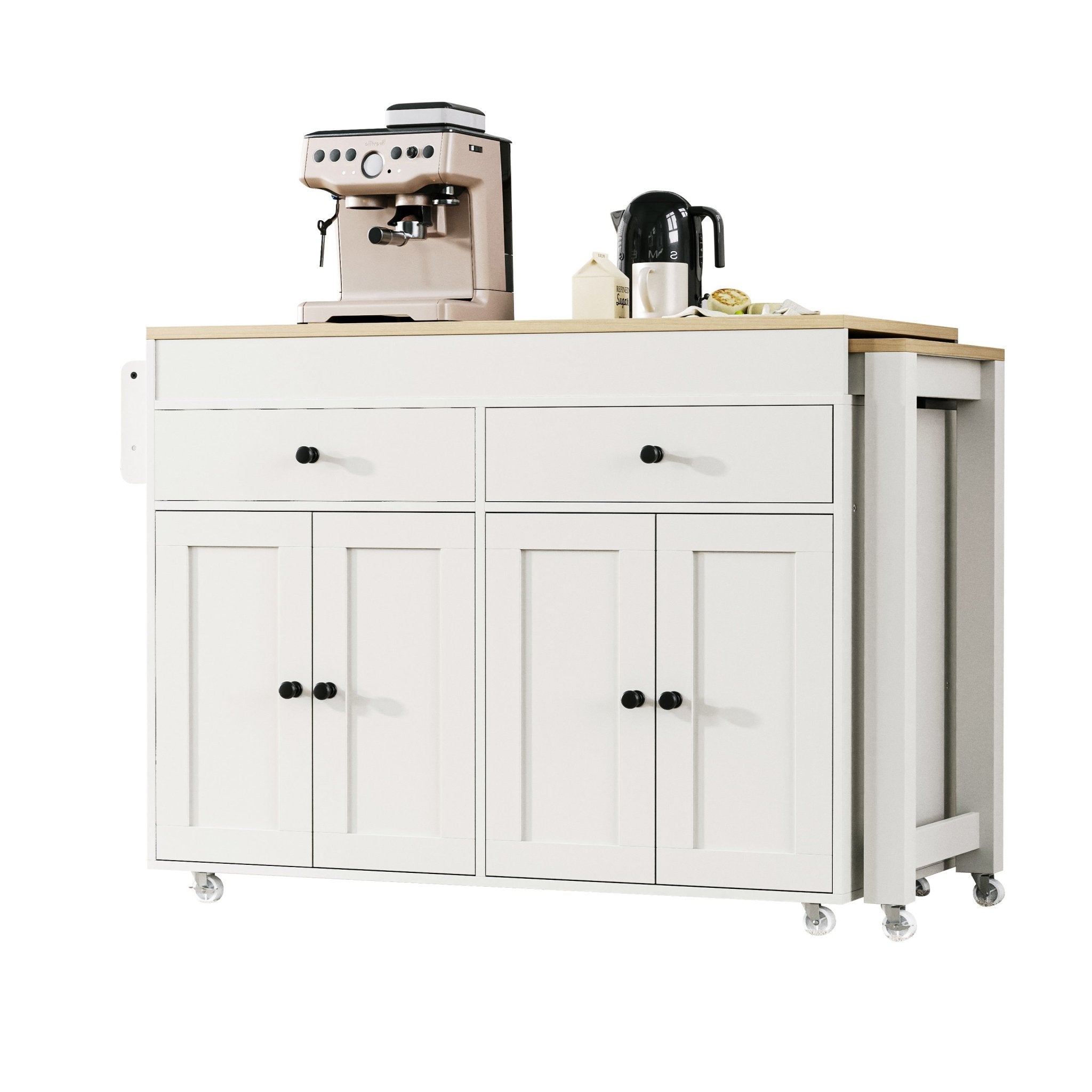 Anthony & Home signature maple wood kitchen island with extendable table, featuring a spacious surface and sturdy design.