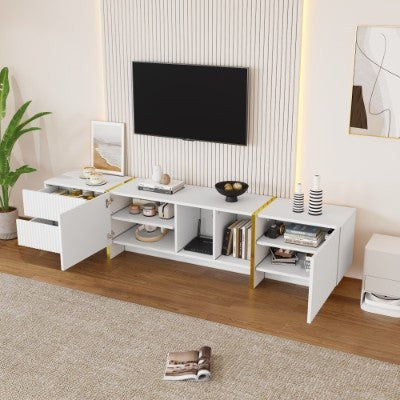 White Embossed TV Stand for 85 Inch TV Console Storage