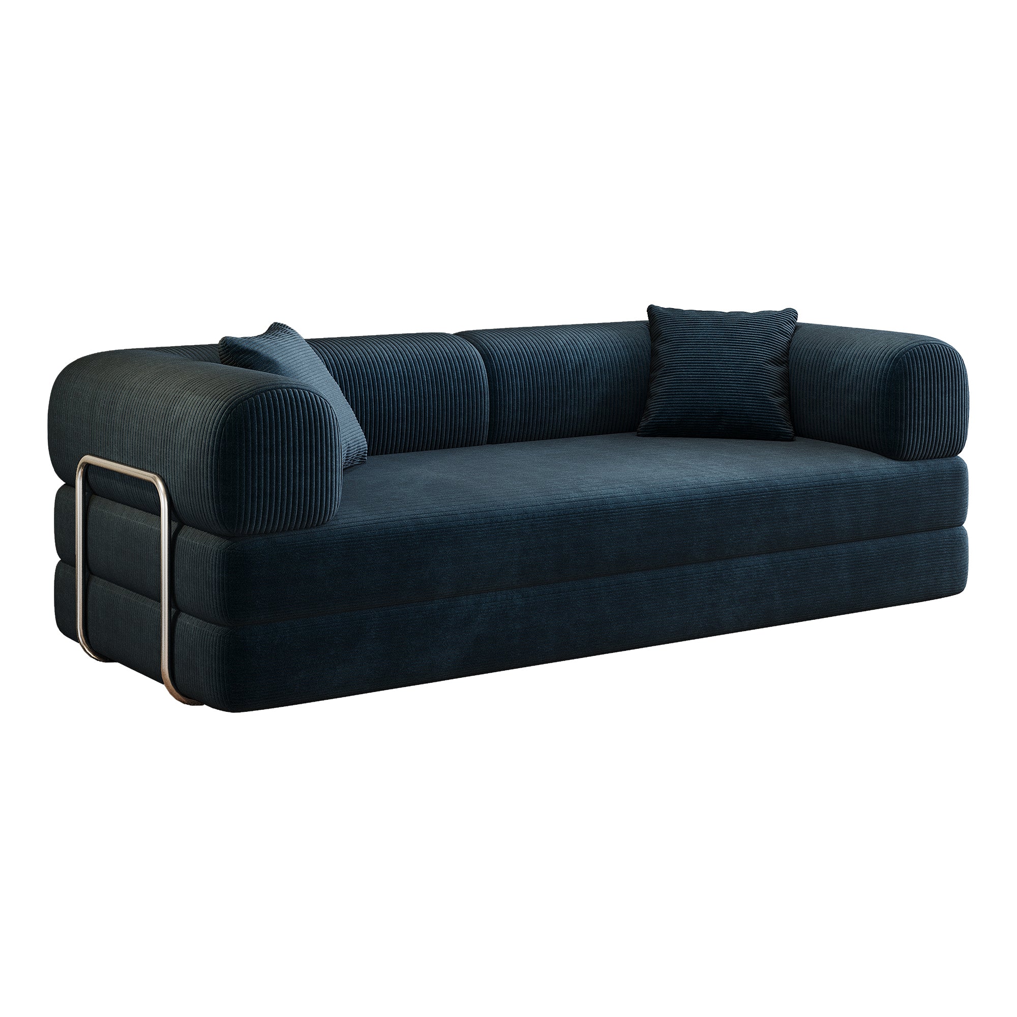 Blue Anthony & Home corduroy convertible sofa bed with plush cushions and fold-out bed functionality.