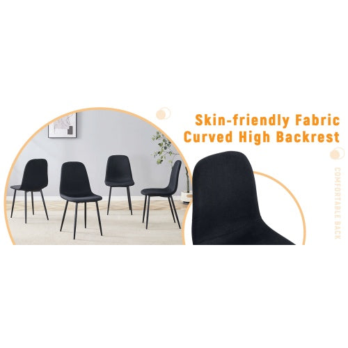 Luxury Black Linen Cotton Dining Chair Set Of 4 High Back