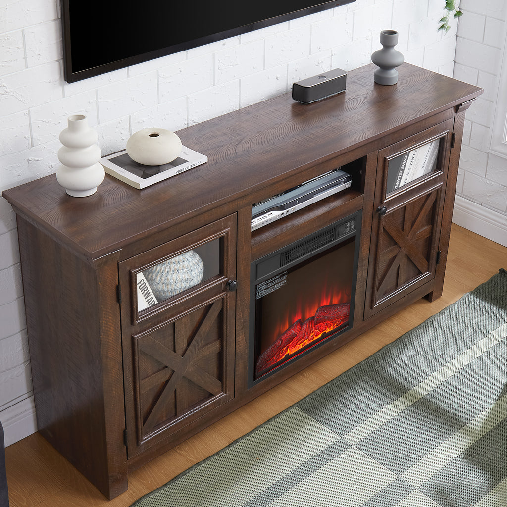 Espresso Barnwood Two Door Media Console by Anthony & Home featuring rustic wood finish and modern storage design