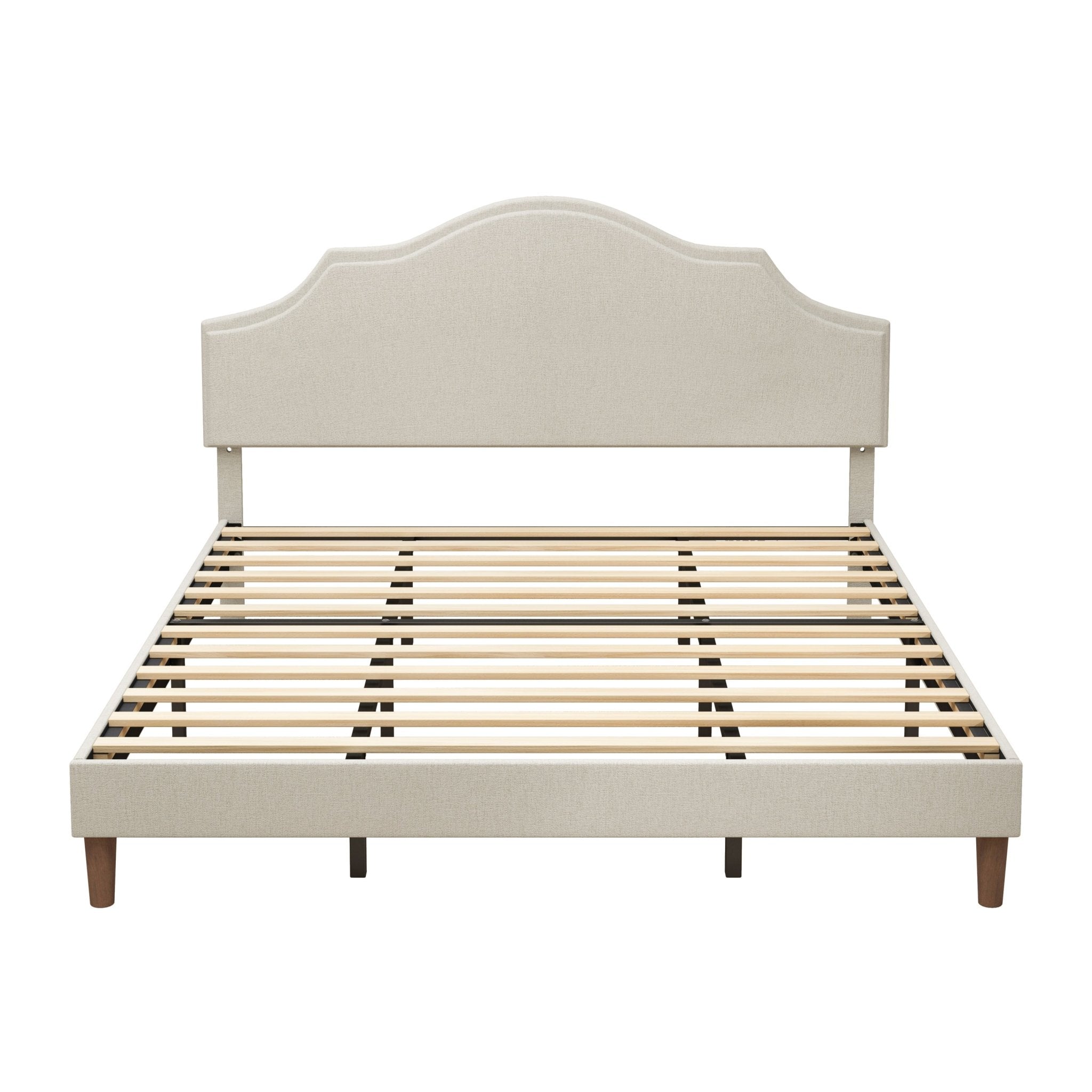 Linen upholstered king bed frame with adjustable headboard by Anthony & Home, showcasing a modern bedroom setup.