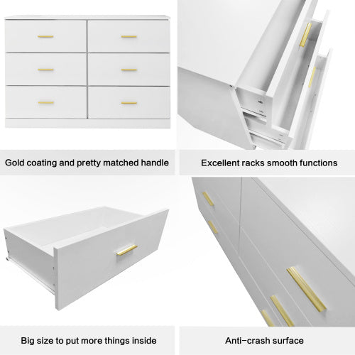 Modern White 6 Drawer Dresser For Bedroom Ample Storage