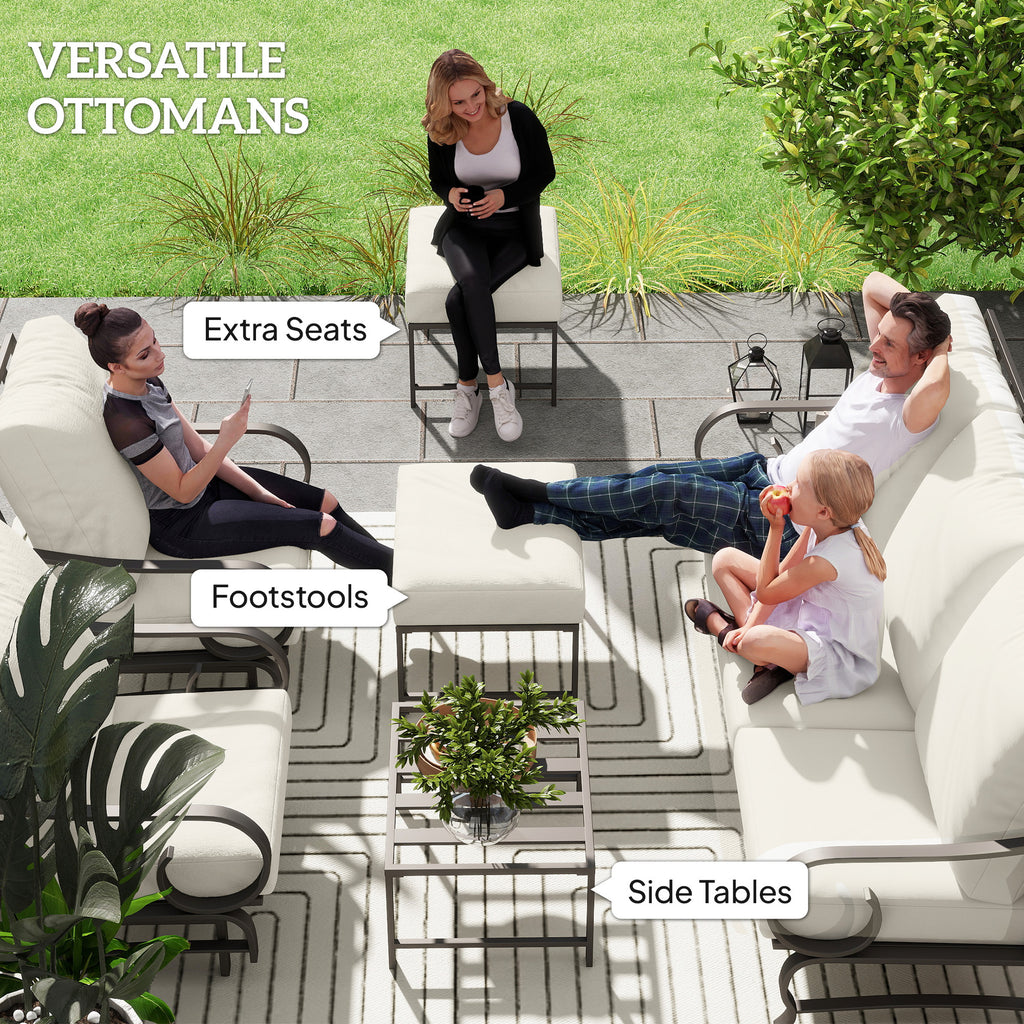 Beige 5 Piece Outdoor Patio Set With Rocking Chairs