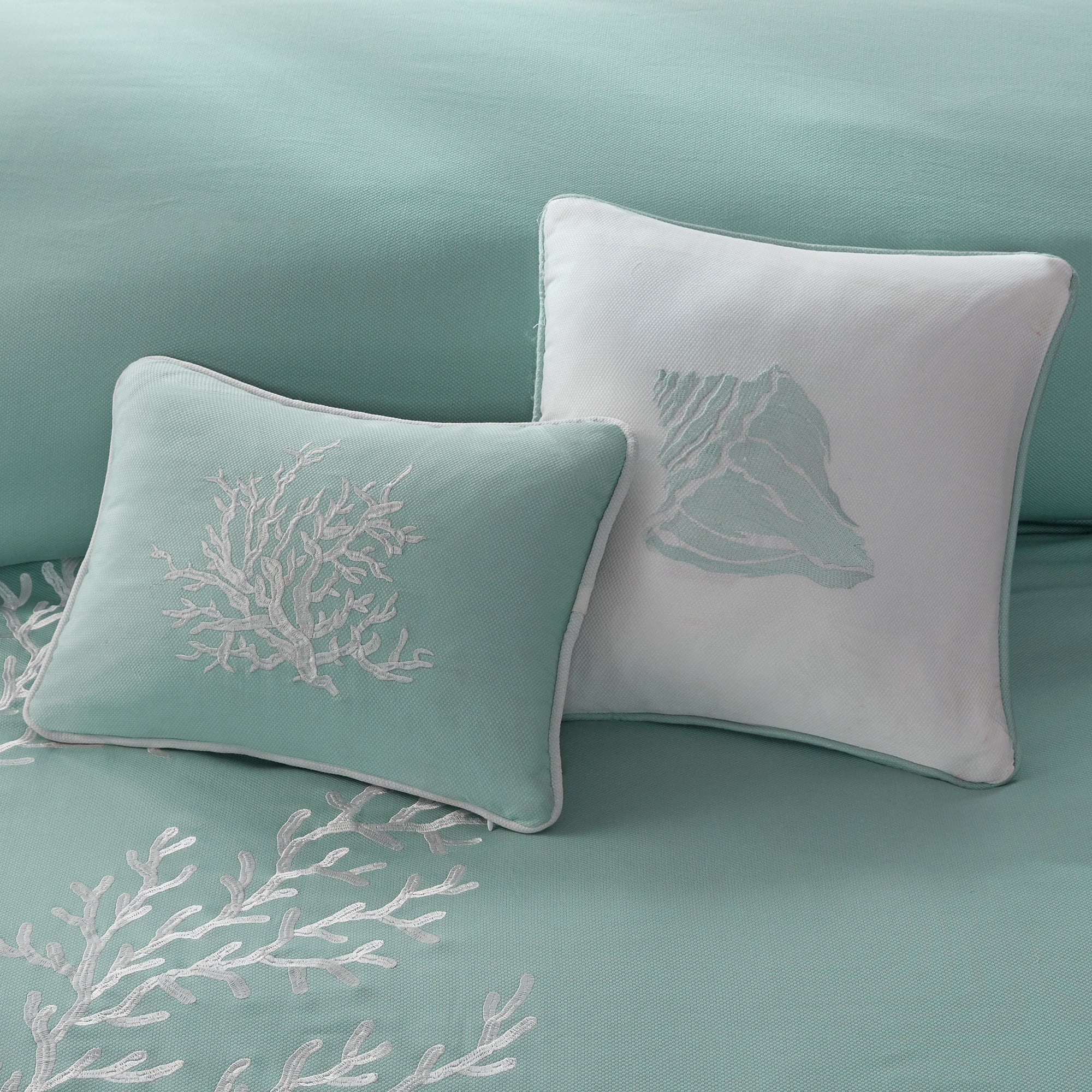 King Coastline Cotton Jacquard Comforter Set by Anthony & Home in aqua color, featuring intricate jacquard patterns on soft cotton fabric.