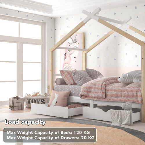 Kids Single Bed Frame With Storage Pine Wood Canopy Bed