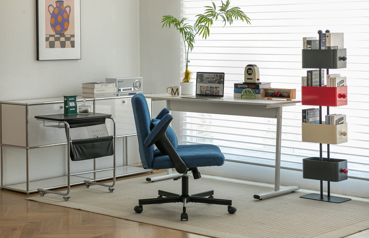 Anthony & Home Atelier velvet office chair with crisscross armrests, featuring a modern design and plush upholstery.