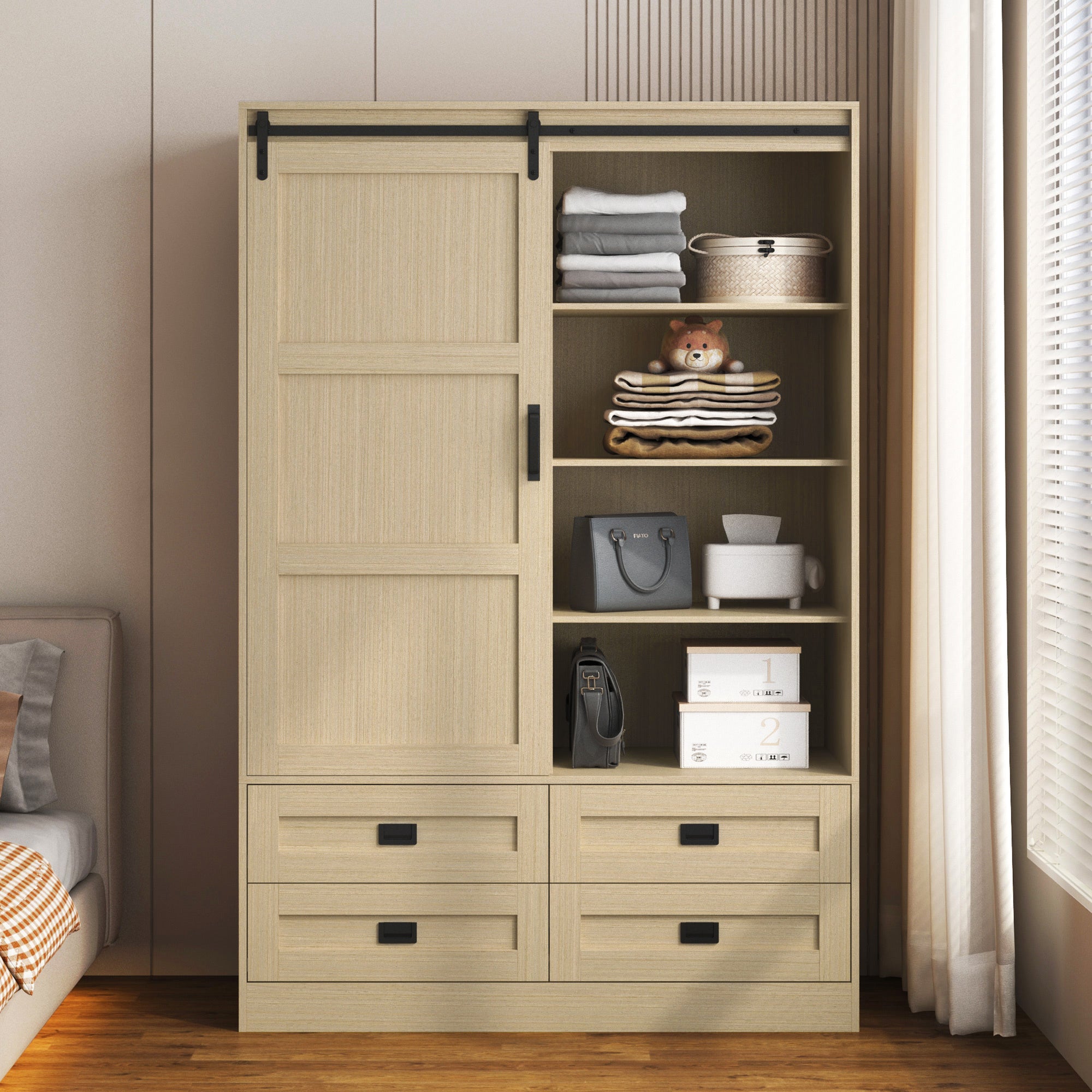 Limited Deluxe MDF Armoire Wardrobe With Barn Door