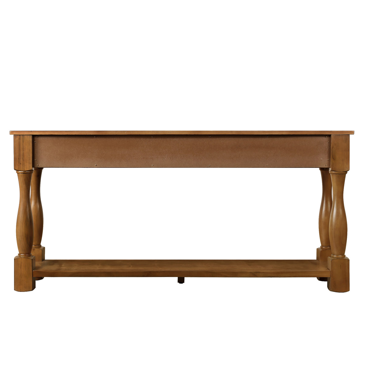 Anthony & Home Signature Brown 63-inch console table with three drawers, showcasing a modern wooden design and storage space.
