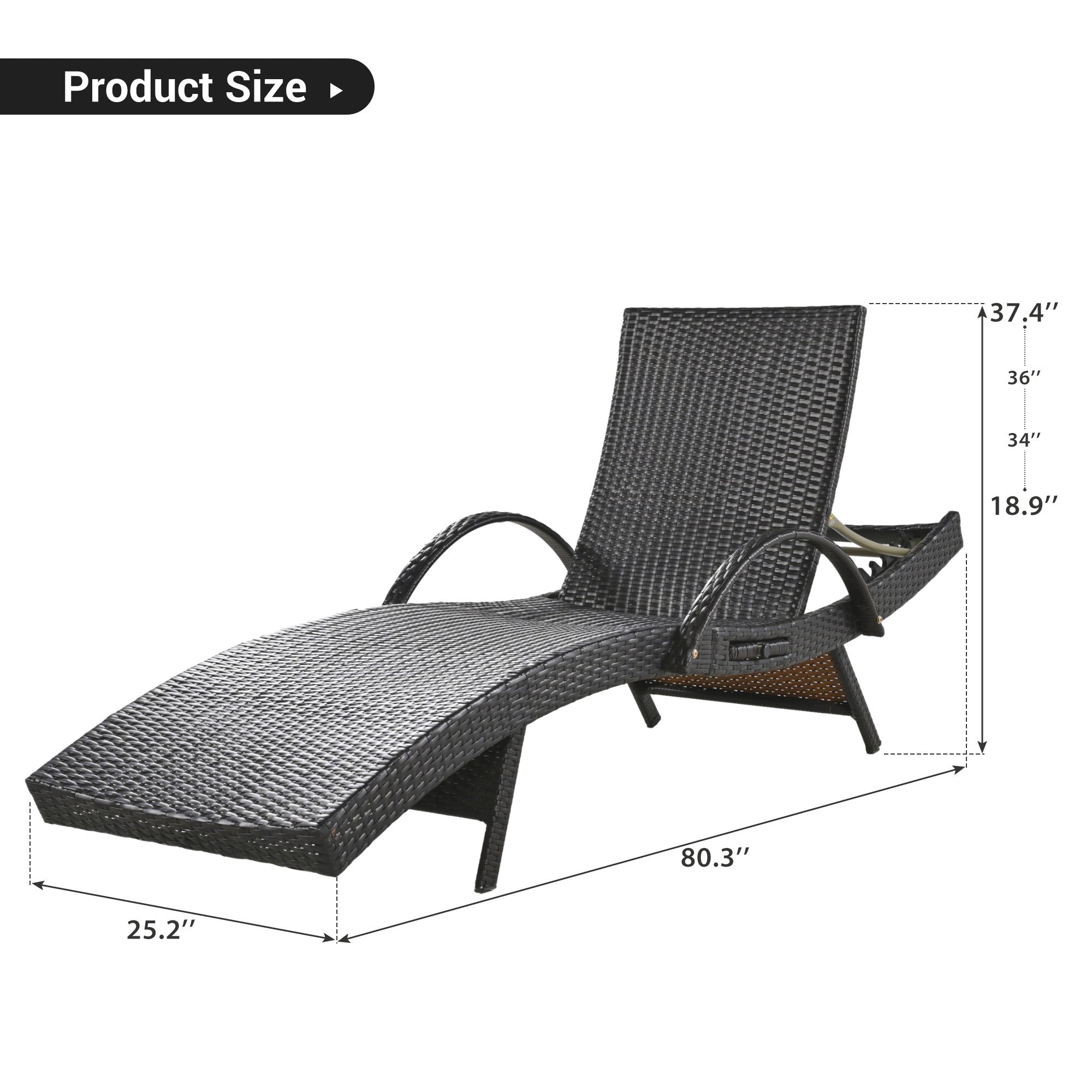 Anthony & Home K&K Signature outdoor wicker chaise lounges set with dark brown finish and pull-out side table, showing adjustable backrests.