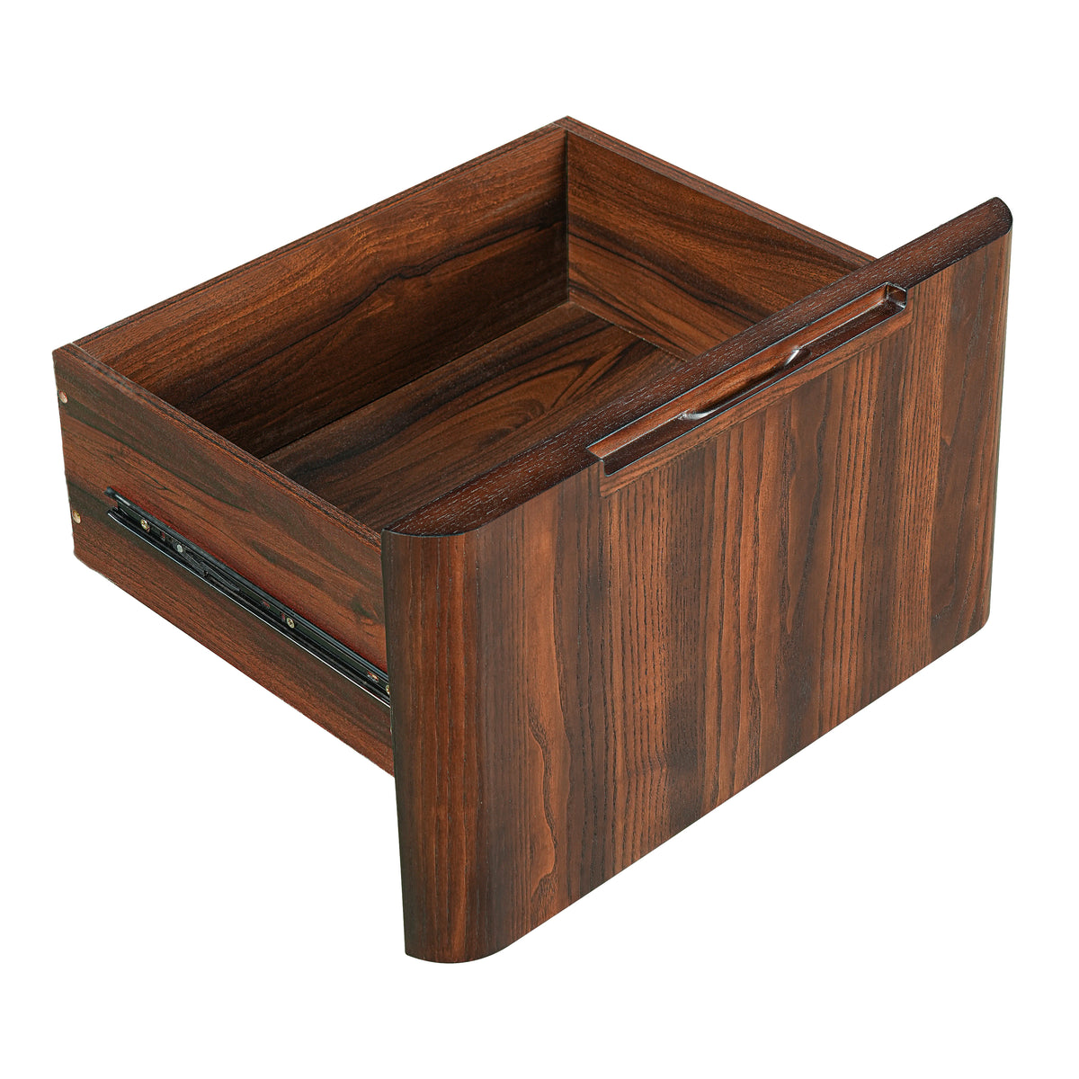 Walnut L-shaped desk with 3 drawers and 360-degree rotation by Anthony & Home, featuring a modern office workspace design.