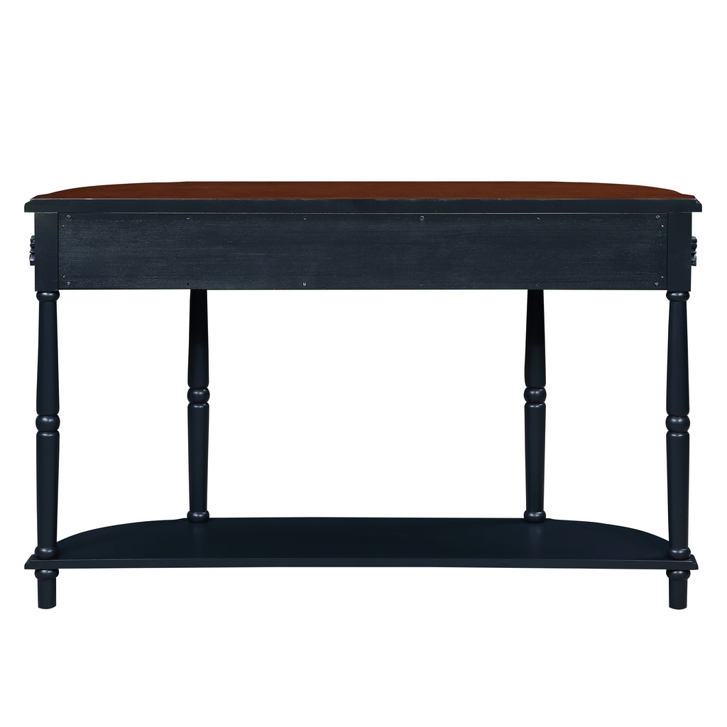 Solid wood half moon console table from Anthony & Home Studio Collection, showcasing smooth finish and elegant curved design.