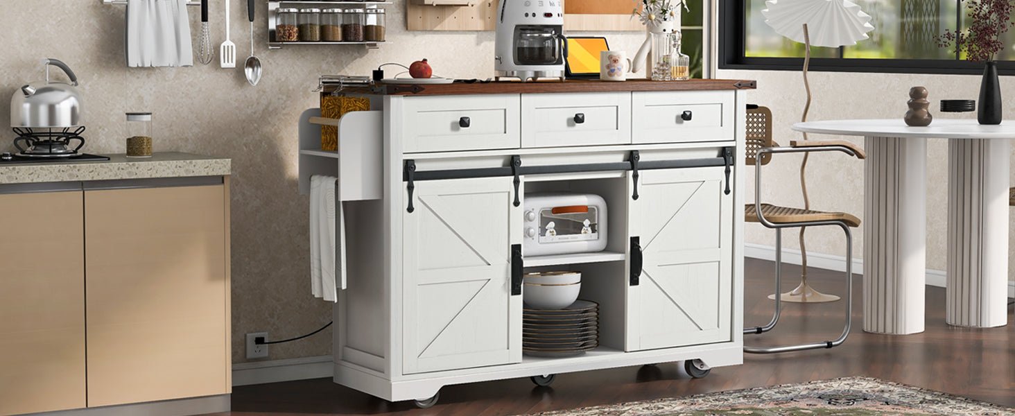 Anthony & Home farmhouse kitchen island with wood-grain top, featuring spacious surface and sturdy wooden base for kitchen storage.