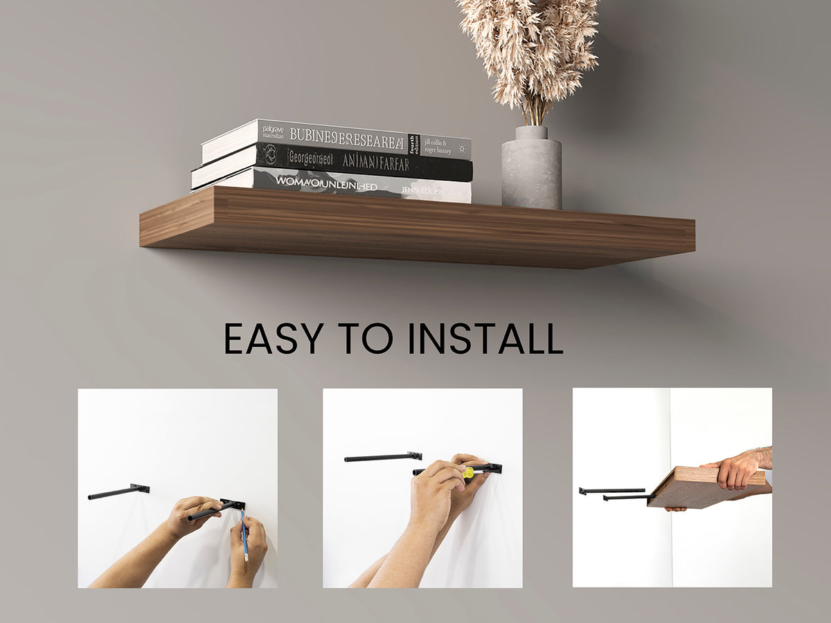Anthony & Home Ecco Signature Floating Shelves, 31.5-inch wide set of 2, modern wood wall shelves with clean design