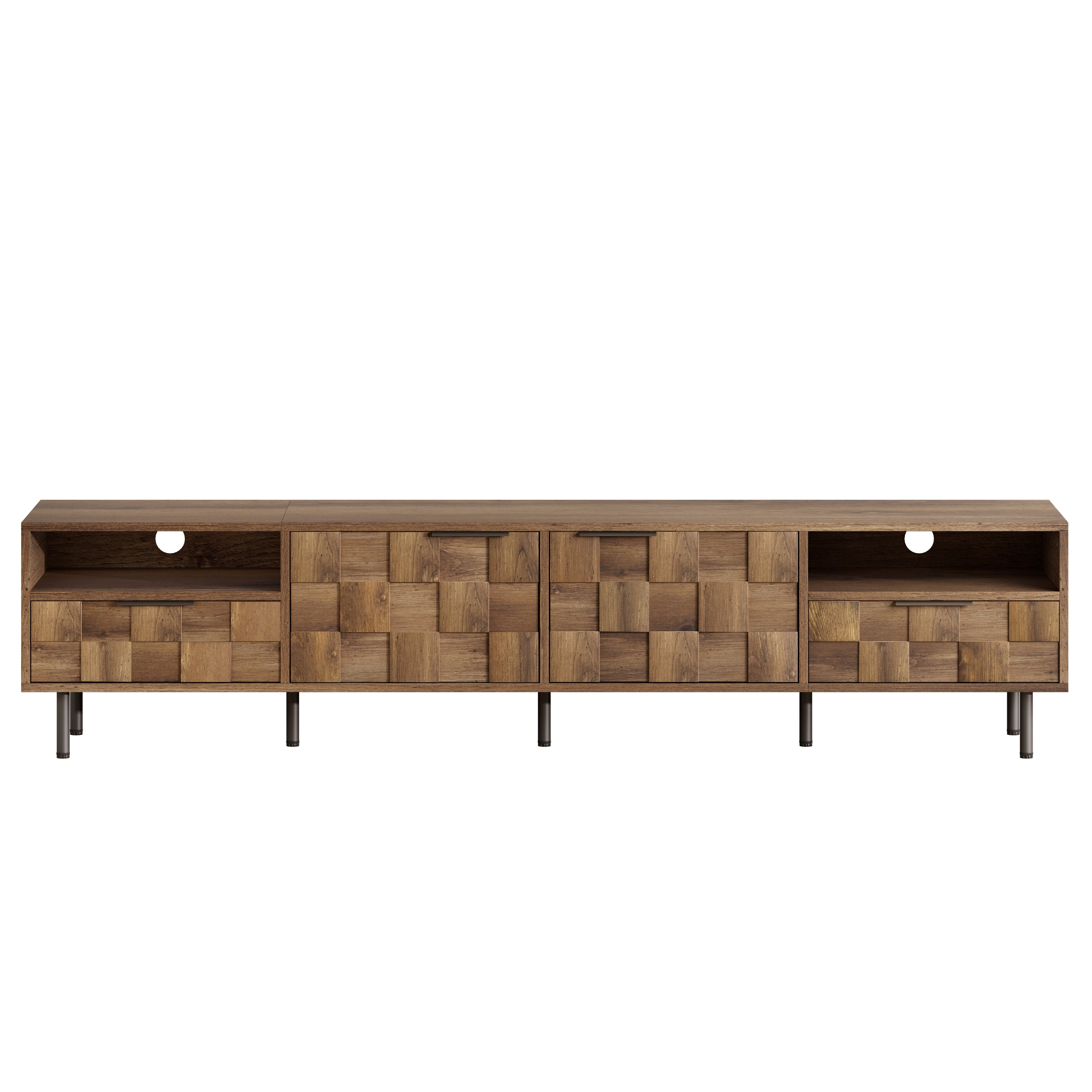 Anthony & Home mid-century TV stand with natural finish, featuring two drawers and sleek studio design.