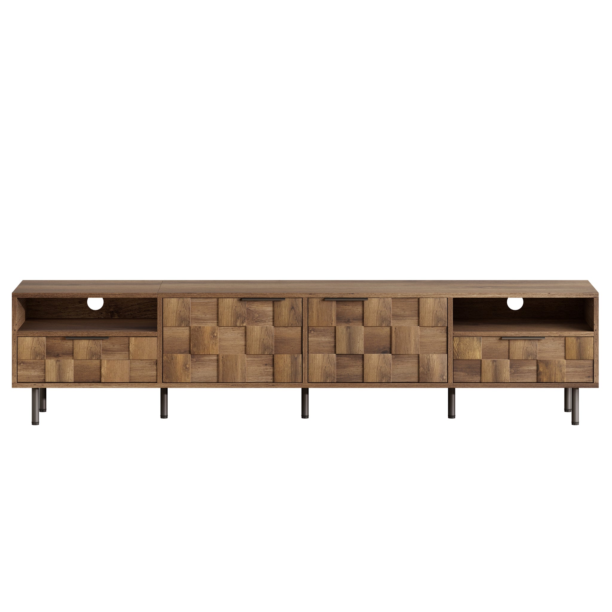 Anthony & Home mid-century TV stand with natural finish, featuring two drawers and sleek studio design.
