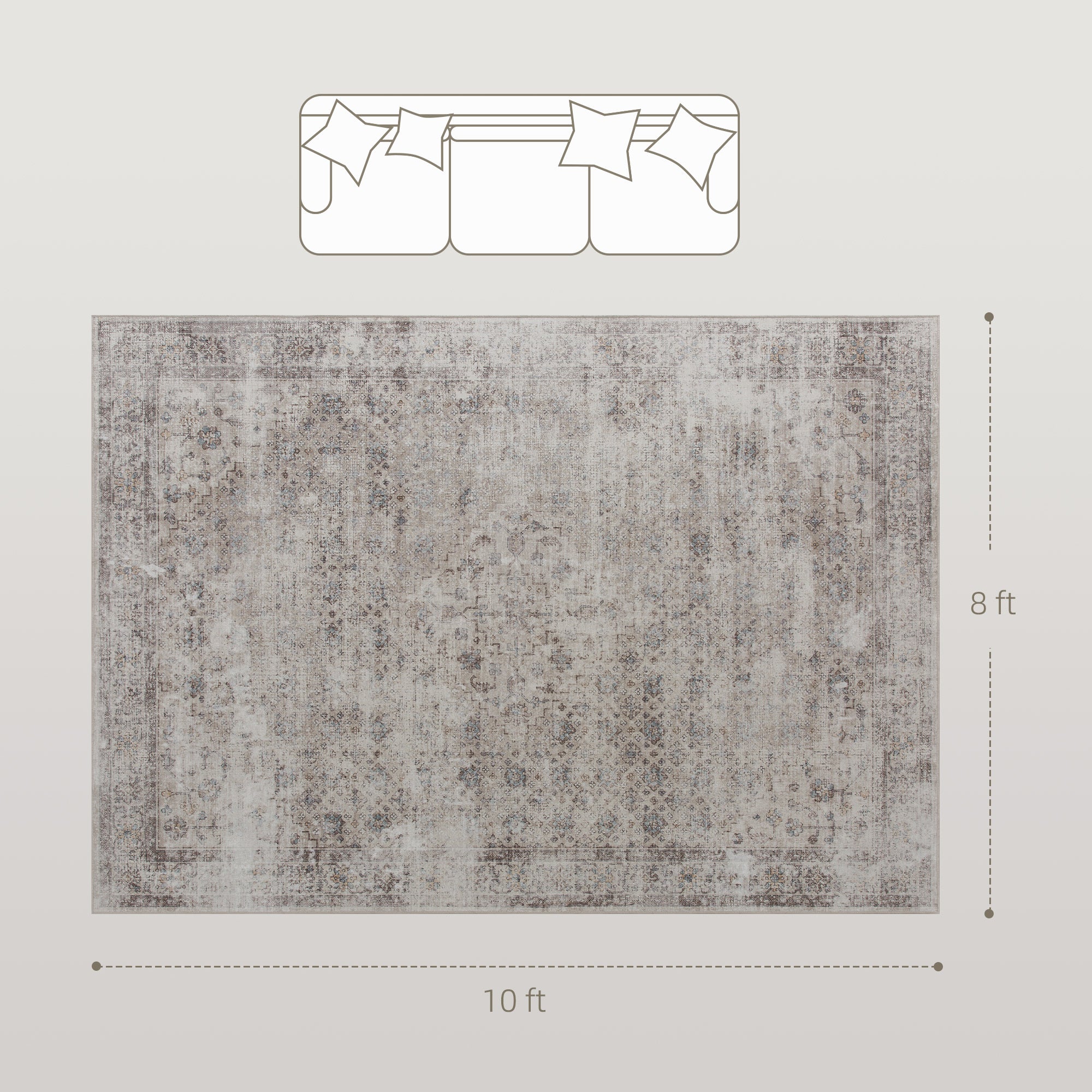 8x10 Light Mixed Brown Machine Washable Area Rug Non Slip