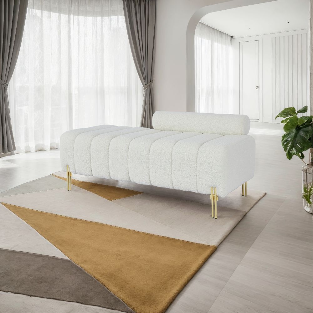 Beige Teddy Storage Bench With Hidden Storage And Armrests