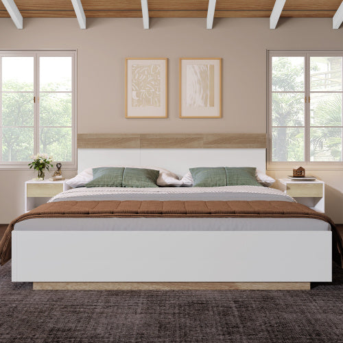 Floating Bed With Timber Slatted Frame Headboard 140x200