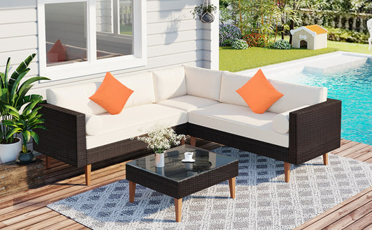4 Piece Outdoor Wicker Sofa Set L Shape Furniture Pillows