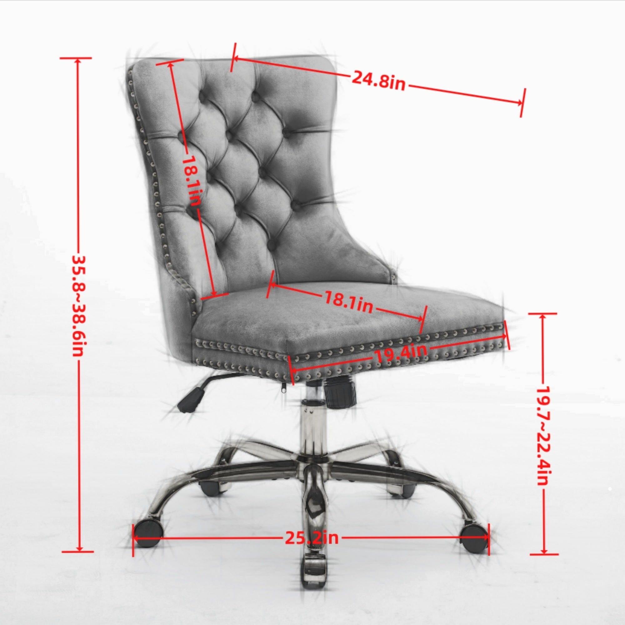 Beige Anthony & Home velvet tufted office chair with adjustable height, swivel base, and ergonomic design for contemporary workspaces.