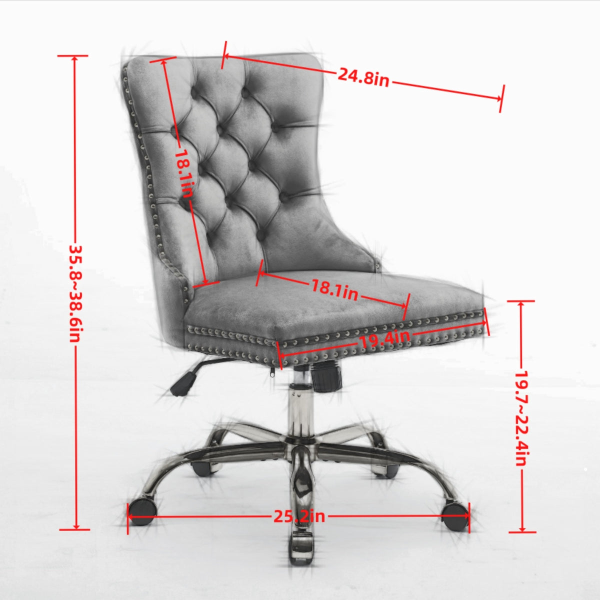 Beige Anthony & Home velvet tufted office chair with adjustable height, swivel base, and ergonomic design for contemporary workspaces.