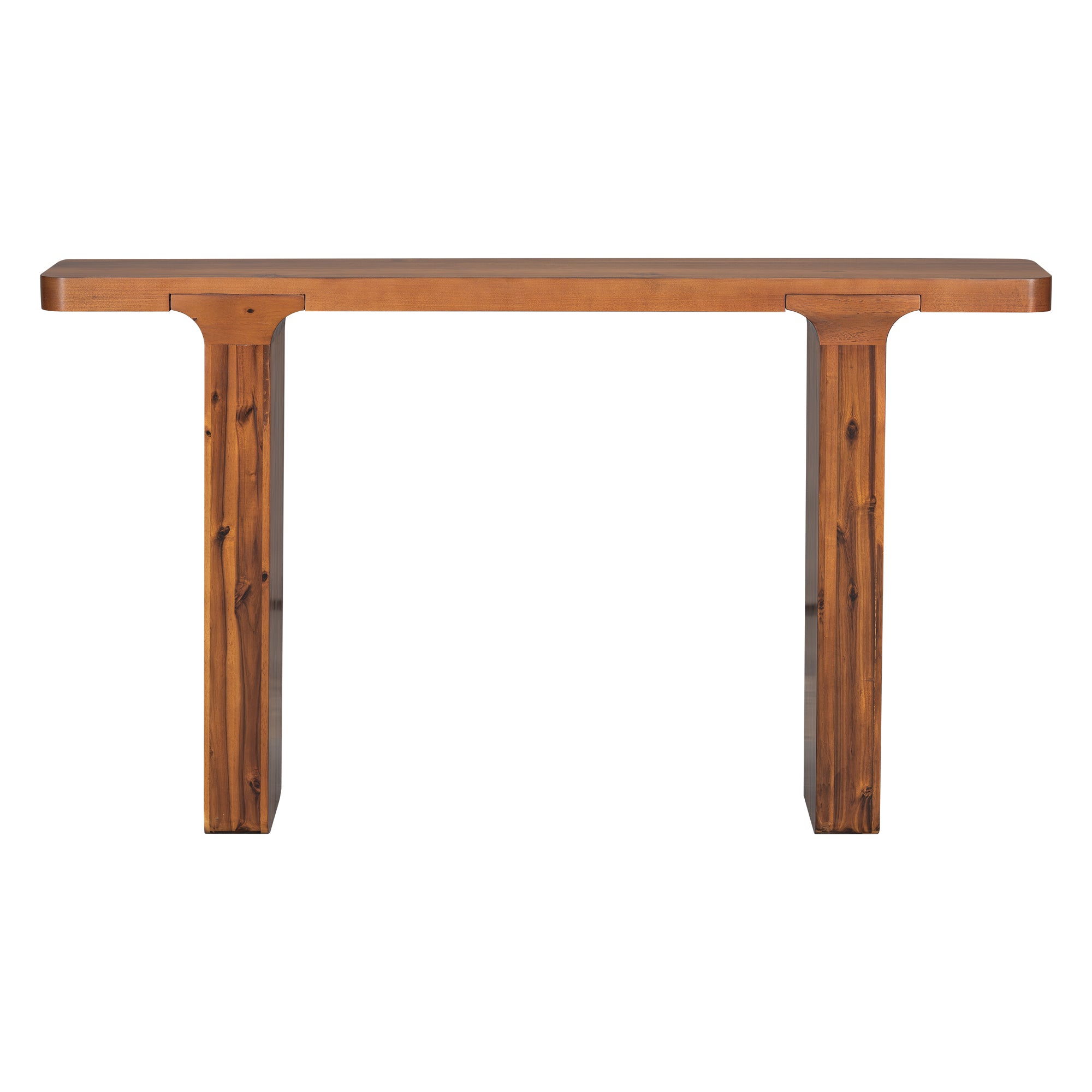 U-STYLE 60-inch farmhouse entryway table with large countertop, acacia veneer top, sturdy square legs, ideal for hallway or living room
