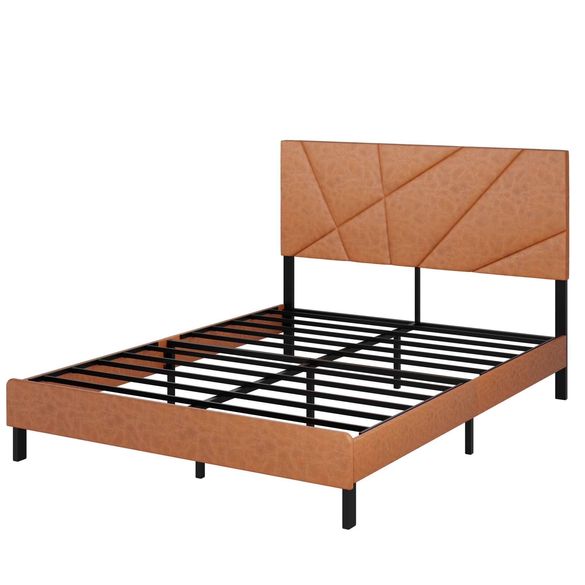 Full Size Antique Brown MDF And Metal Bed Frame With Under Bed Storage And Exclusive Square Platform