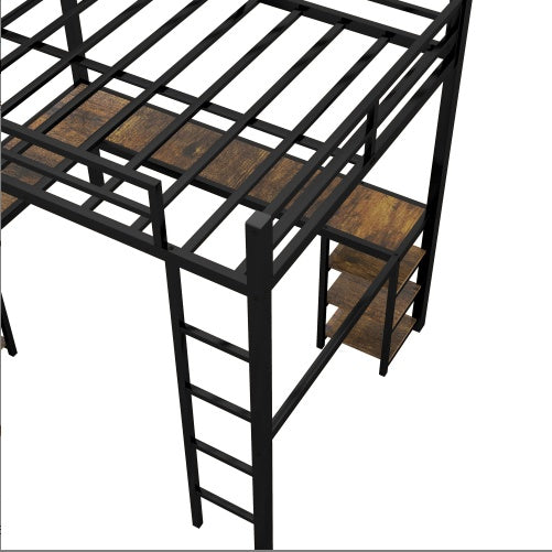 Full Metal Loft Bed With Desk Shelves And Ladder Guardrails