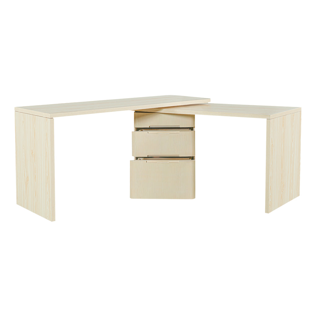 Anthony & Home Atelier 90-inch natural wood L-shaped desk with spacious work surface and modern design.