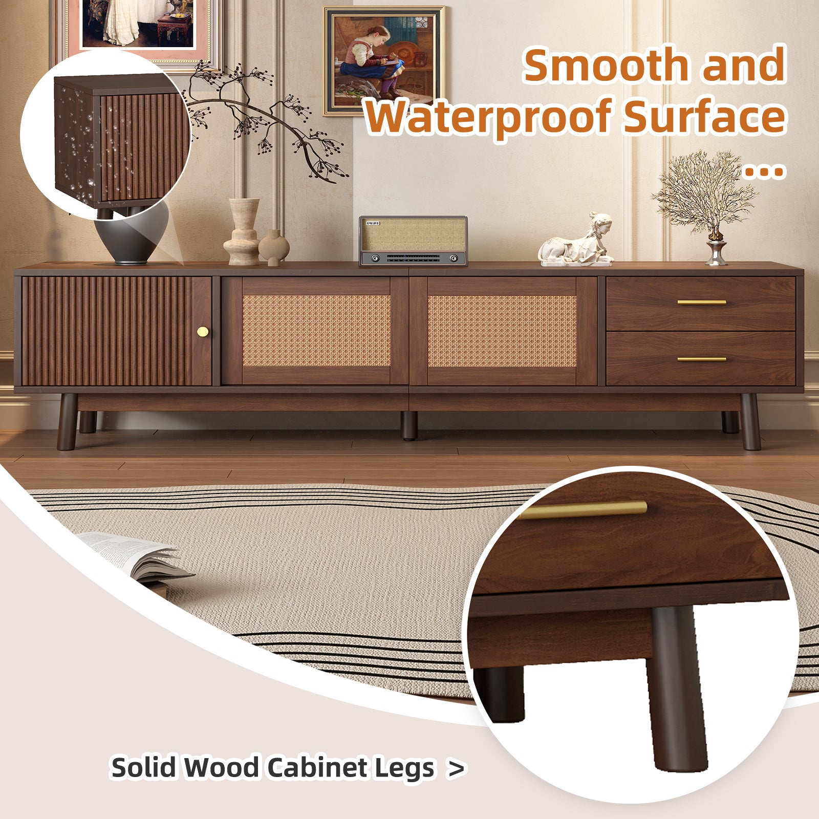 Dark brown solid wood Heritage Collection TV stand by Anthony & Home with spacious shelves and a sleek, modern design.