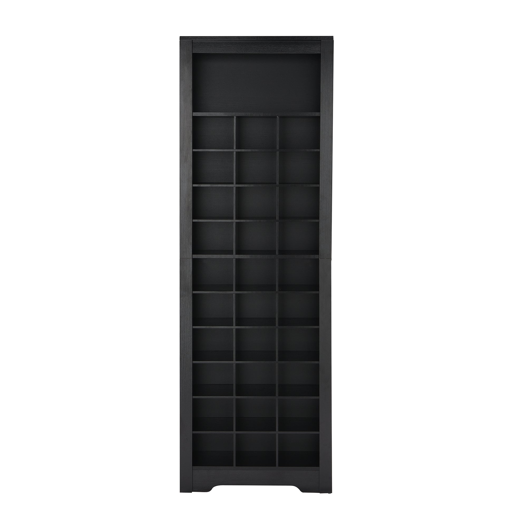 Black veneer On Trend Signature Shoe Cubby Console by Anthony & Home with 30 storage compartments.