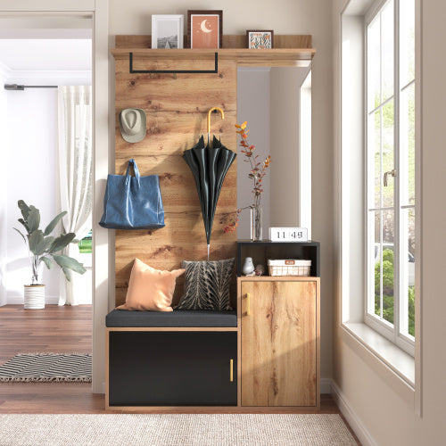 Wardrobe Set With Coat Hooks Mirror Shoe Cabinet Bench