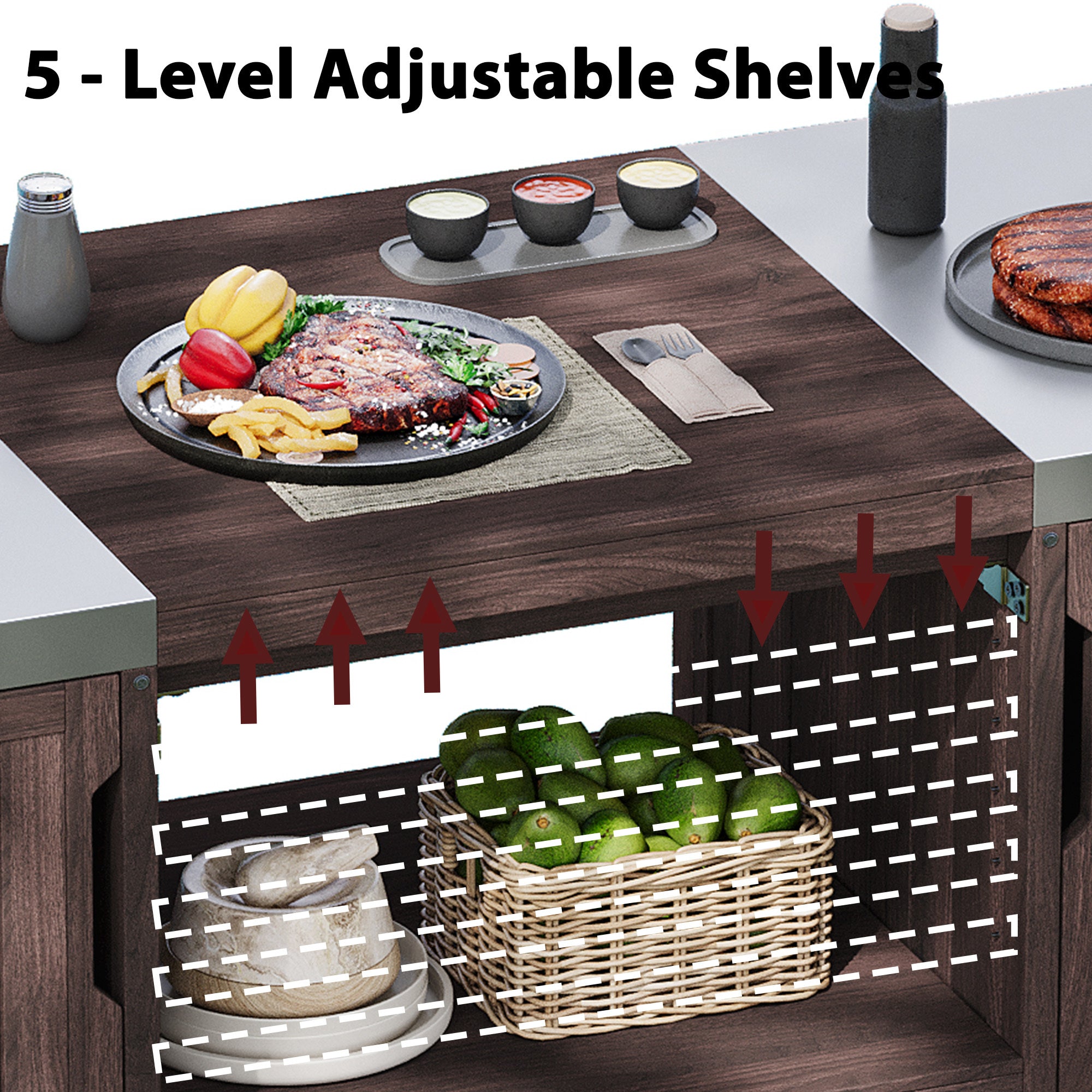 Anthony & Home outdoor kitchen island with stainless steel top, featuring a spacious design and built-in storage for outdoor cooking.