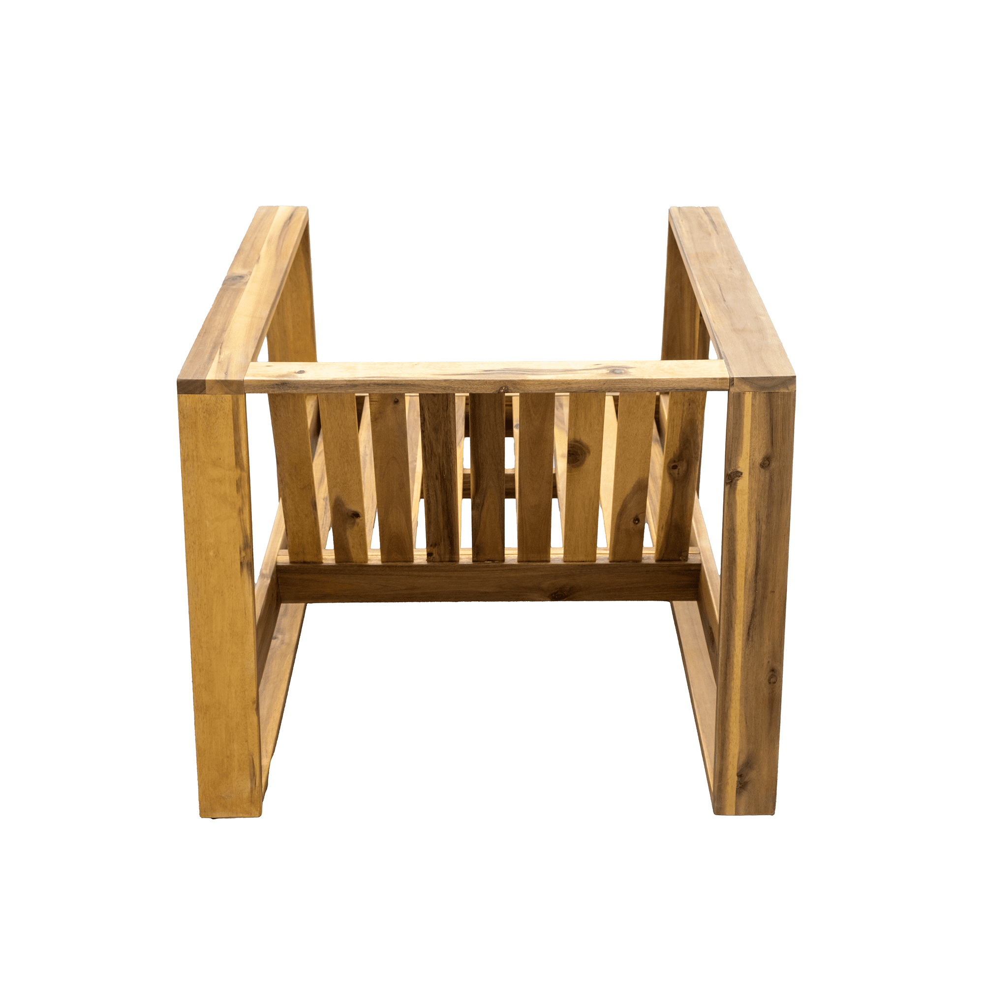 Anthony & Home U Style limited edition acacia wood outdoor lounge set with chair and ottoman, weather-resistant and stylish.