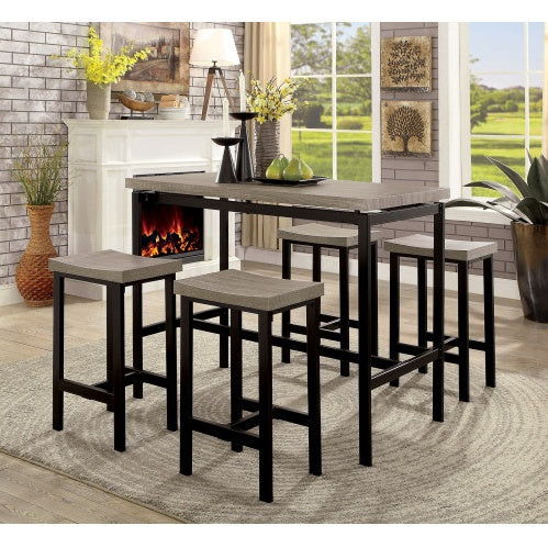 5 Pc Counter Height Table Set Black Gray Dining Chairs PVC