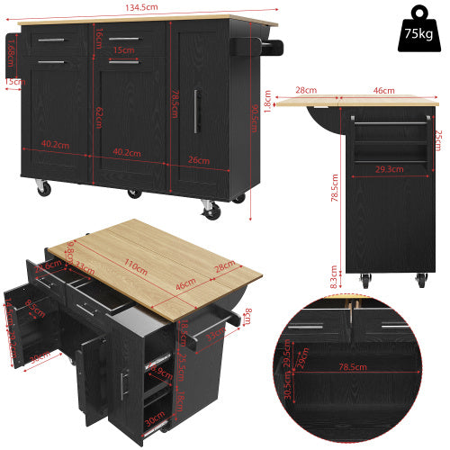 Modern Kitchen Island Cabinet Buffet Set Black With Storage