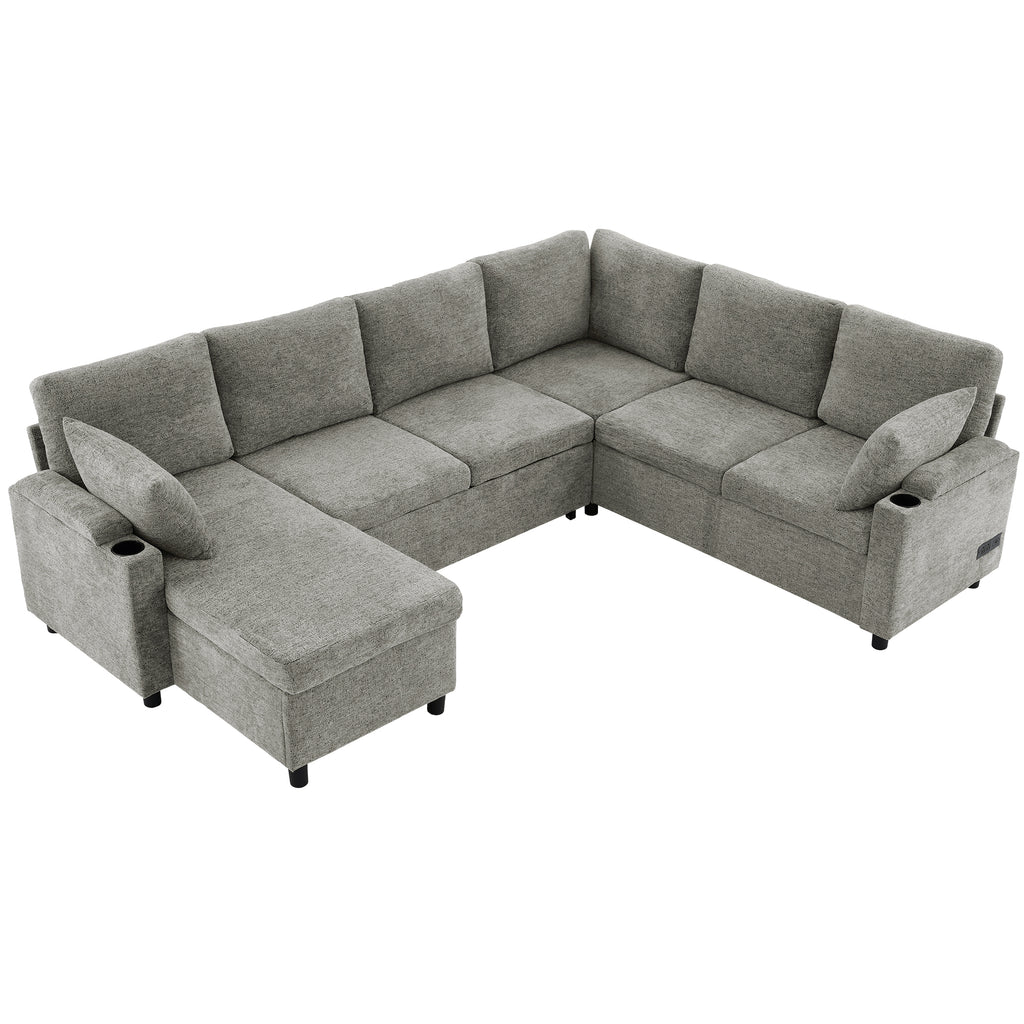 Light Grey Chenille Sectional Sofa Bed Exclusive Edition
