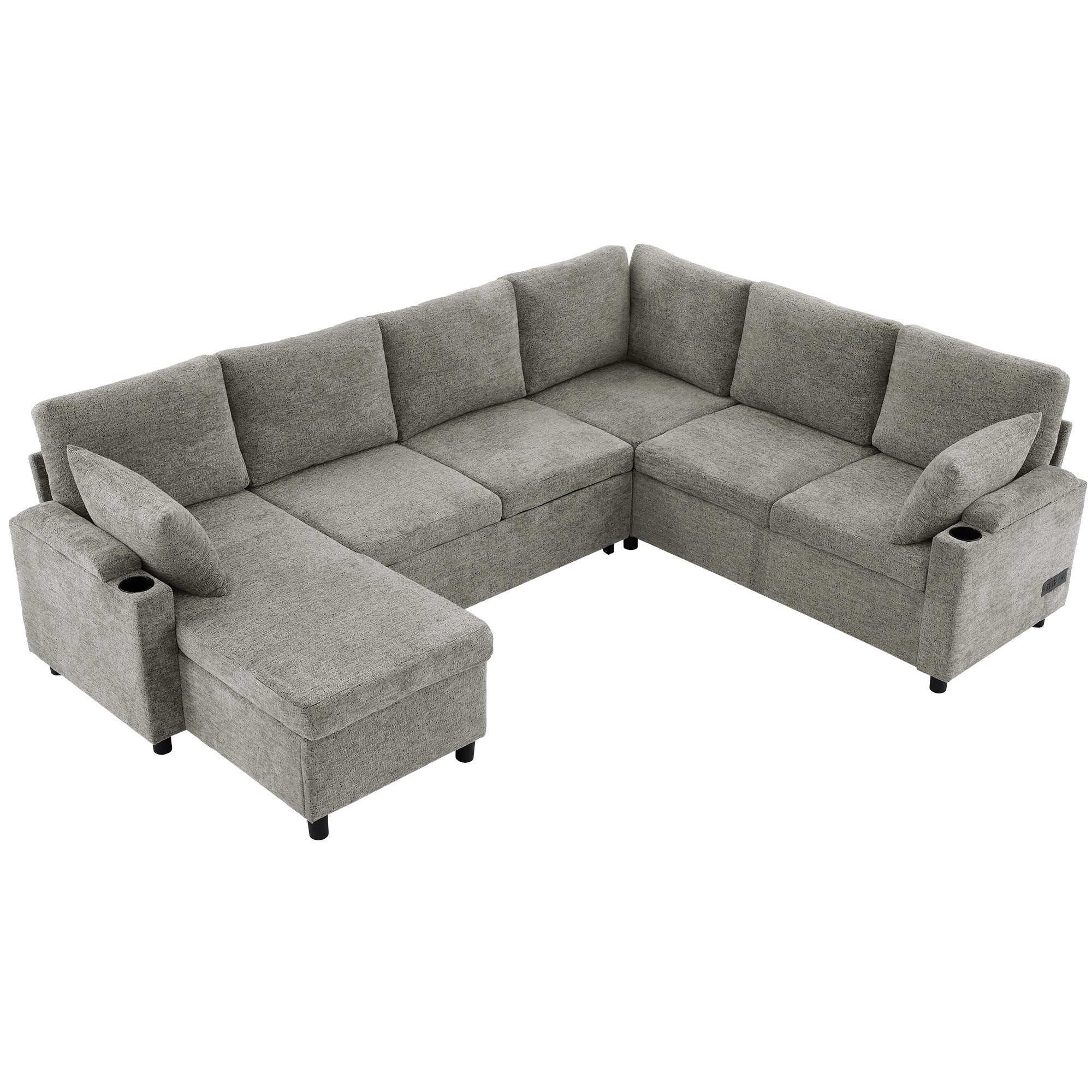 Light Grey Chenille Sectional Sofa Bed Exclusive Edition