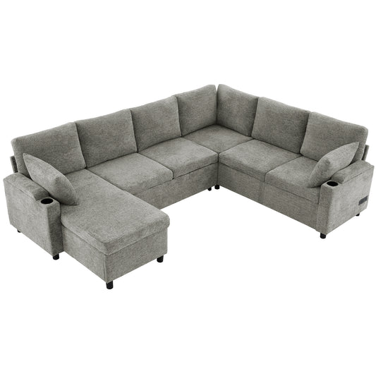 Light Grey Chenille Sectional Sofa Bed Exclusive Edition