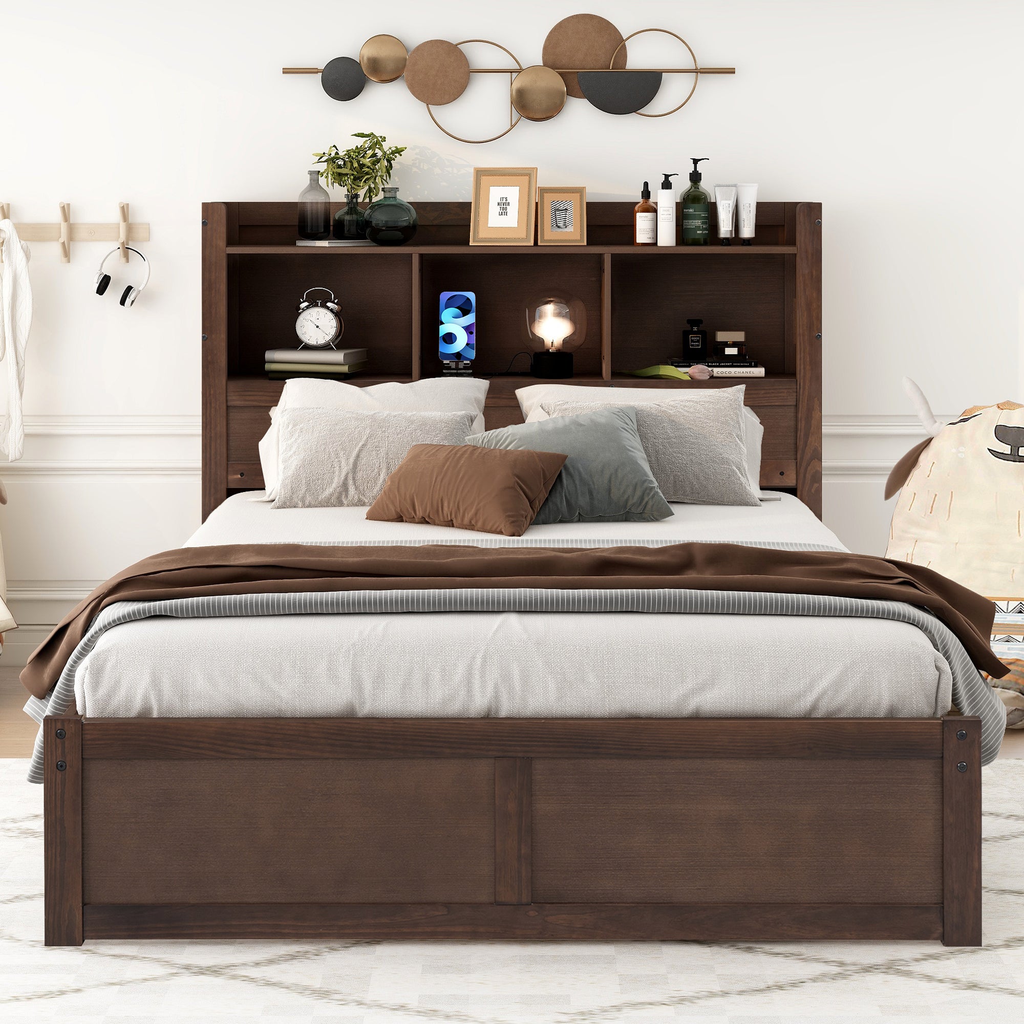 Anthony & Home Espresso Platform Bed from Luxe Collection with sleek design and sturdy wooden frame, shown in a modern bedroom setting.