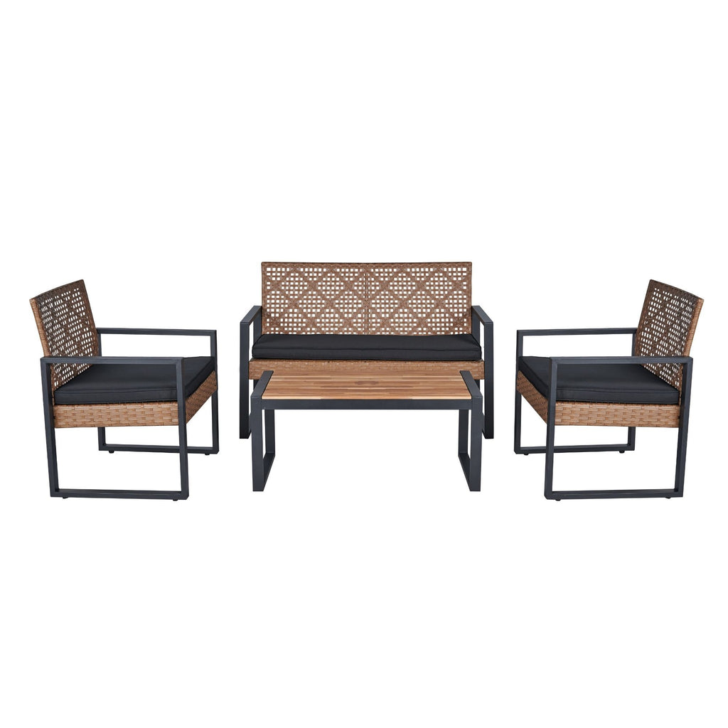 Outdoor 4 Piece Patio Set With Acacia Wood Table Top Elite