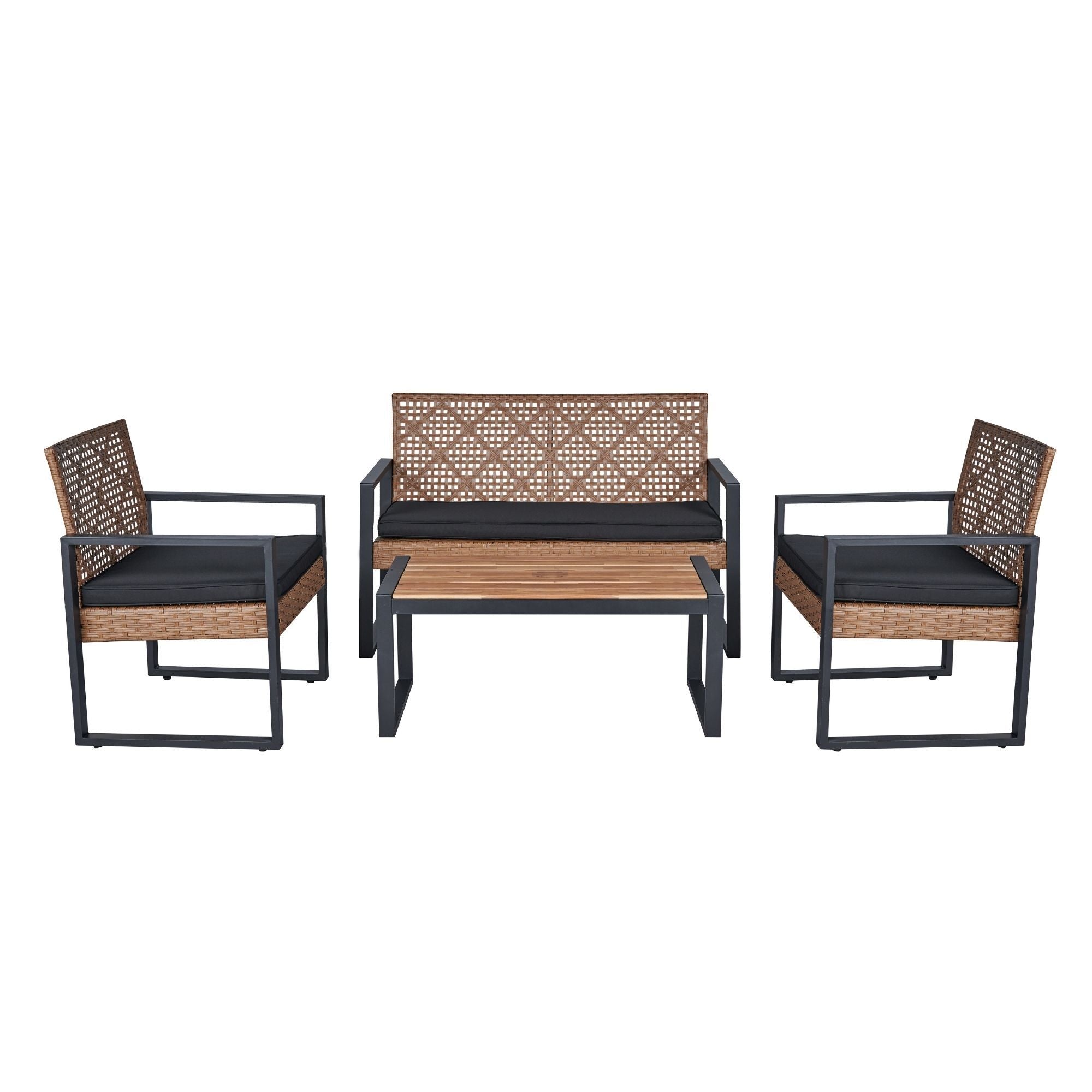 Outdoor 4 Piece Patio Set With Acacia Wood Table Top Elite