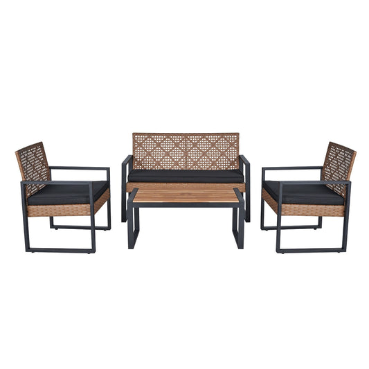 Outdoor 4 Piece Patio Set With Acacia Wood Table Top Elite