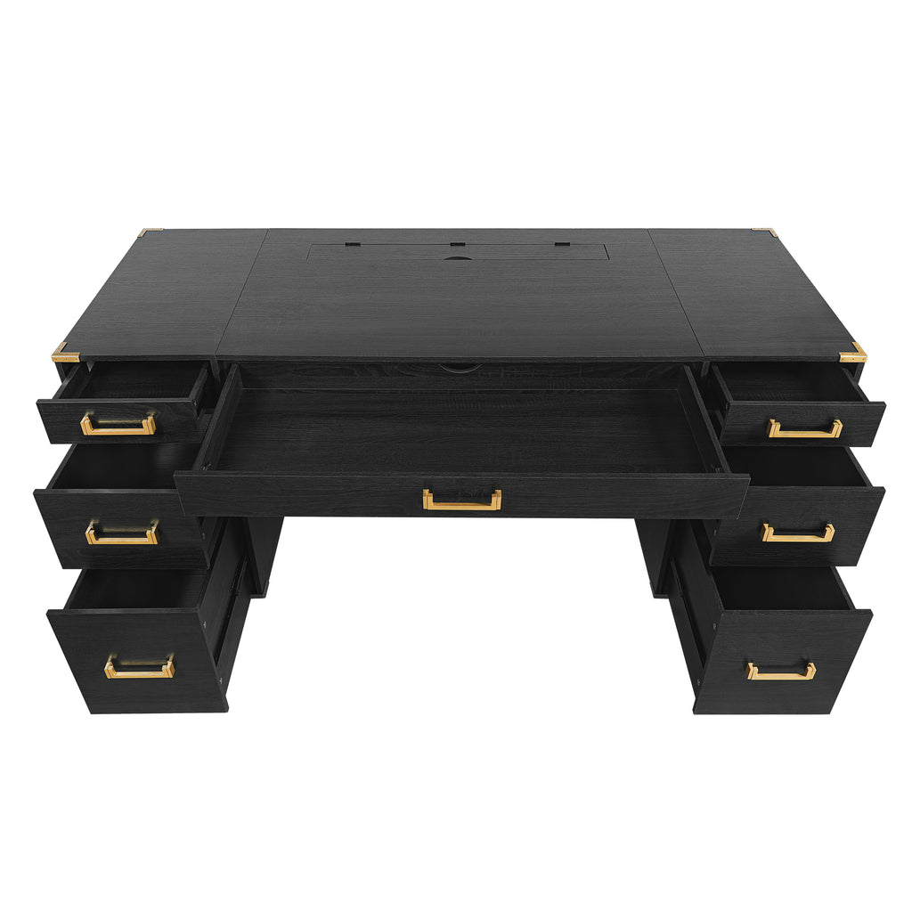 Close-up of Anthony & Home Executive Desk with Signature Metal Edge Trim, showcasing sleek metal detailing on the desk's edge.