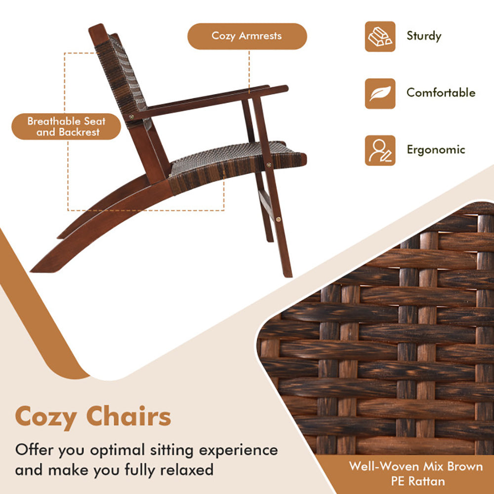 Three Piece Outdoor Wooden Rattan Patio Furniture Set